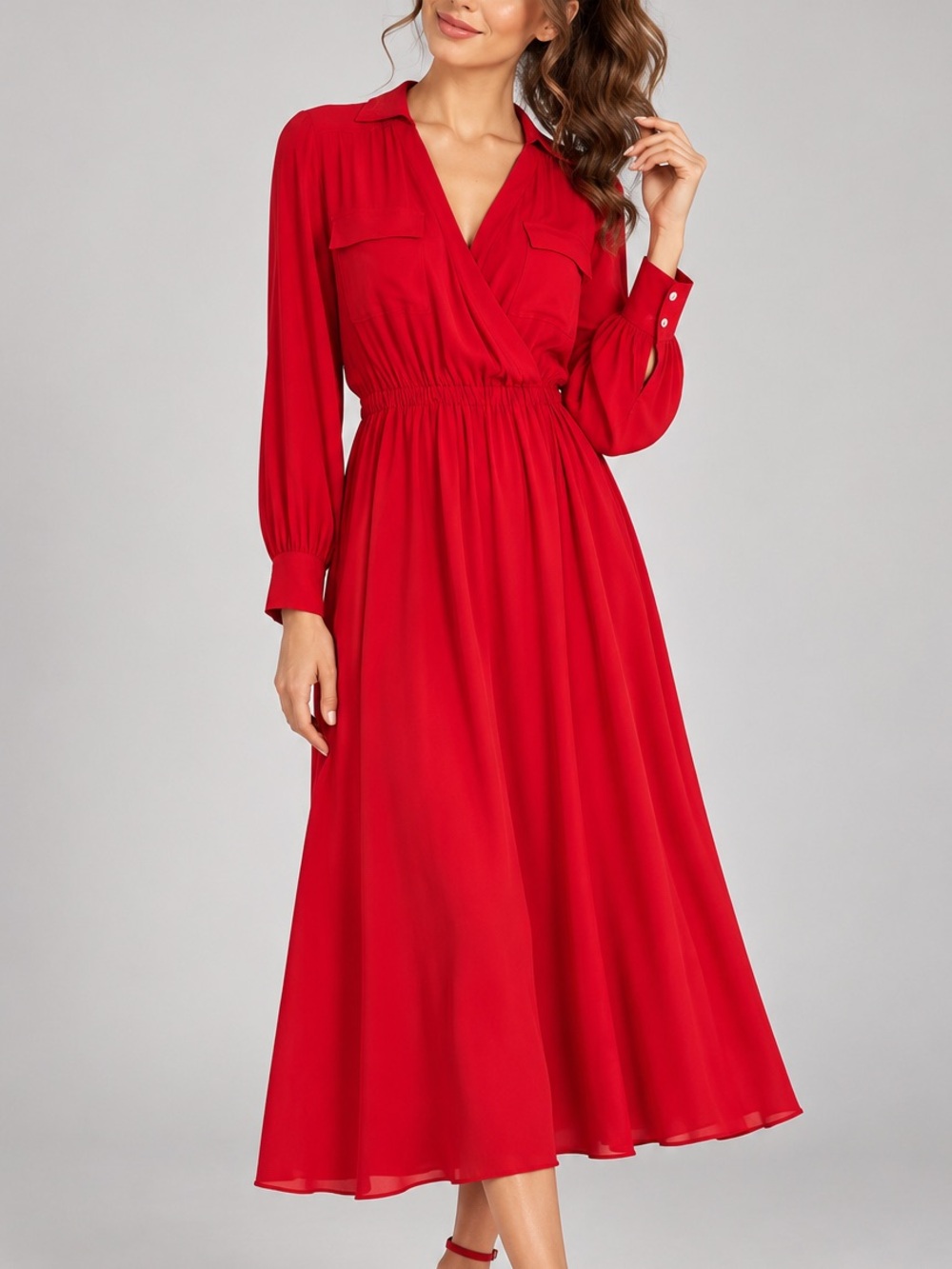 🆕🌹Marella Lessy Red Silk Blend Wrap Maxi Midi Dress Long Sleeve US 6 NWT Casual